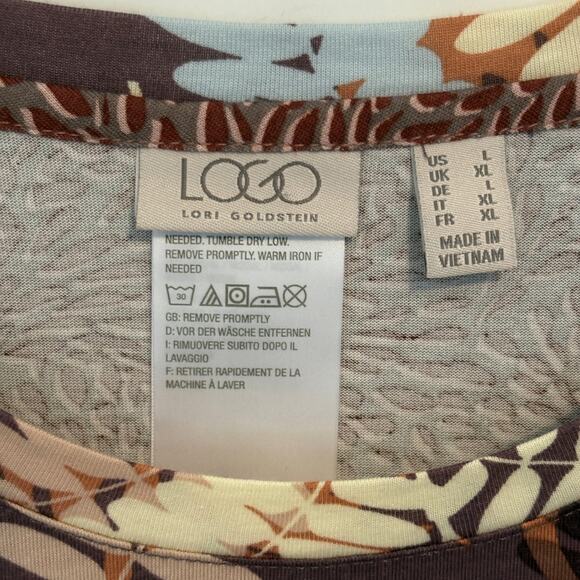 LOGO by Lori Goldstein Leaf Tunic Top Womens Large Fall Brown Mixed Print - Picture 7 of 10